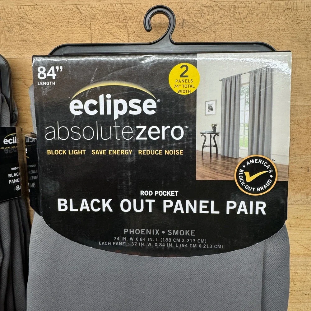 2 packs Eclipse Blackout Curtains 37x84 Smoke Phoenix Absolute Zero Panel Pair